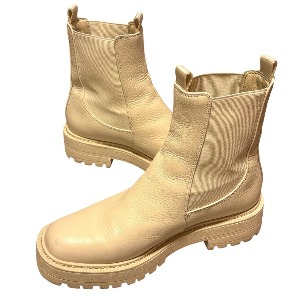 Sam Edelman Size 7.5 Laguna Chelsea Cream Leather Lug Sole Chunky Boots